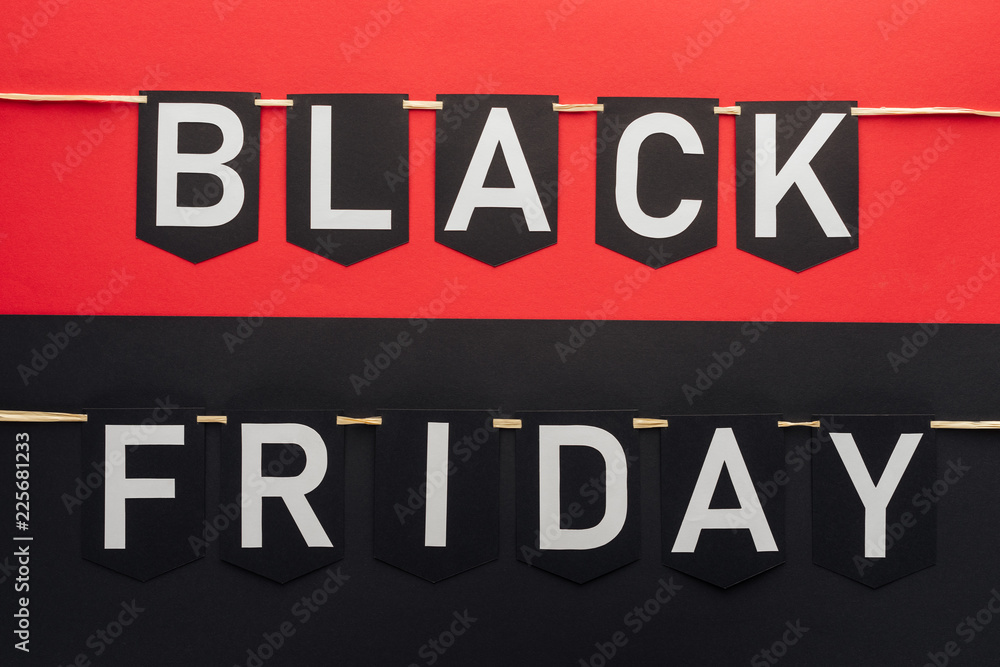 black friday lettering on flag garlands on red and black backgrounds black friday lettering on flag garlands on red and black backgrounds