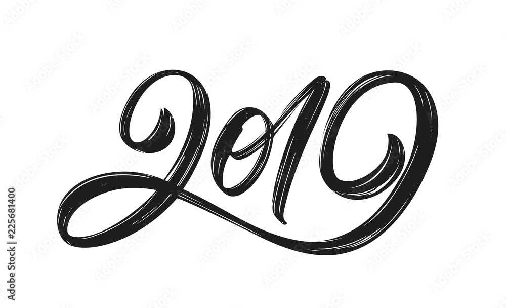 Vector illustration: Handwritten textured brush lettering of 2019 on white background. Chines calligraphy. Vector illustration: Handwritten textured brush lettering of 2019 on white background. Chines calligraphy.