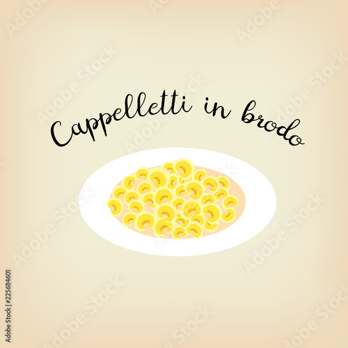 Vector illustration. Flat style icon of cappelletti in broth. Traditional italian food for different design.