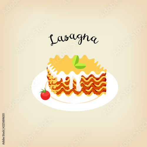 Vector illustration. Flat style icon of lasagna. Traditional italian food for different design.