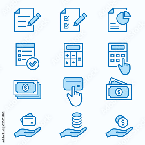 Investments money flat line icon set. Vector illustration. Editable stroke.