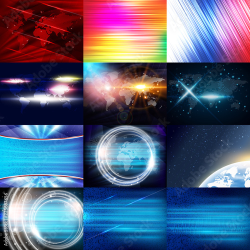 Big set of background screensavers. Set of backgrounds for your design. Screensavers for the design of banners and news with your texts. Vector illustration.