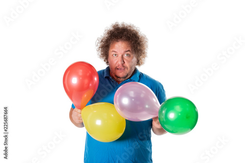 Funny fat man with balloons. Happy birthday © Dmitry_Tkachev