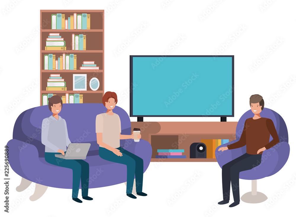 group of men using technology in the livingroom group of men using technology in the livingroom
