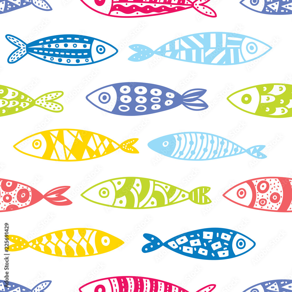 Cute fish. Kids background. Seamless pattern. Cute fish. Kids background. Seamless pattern.