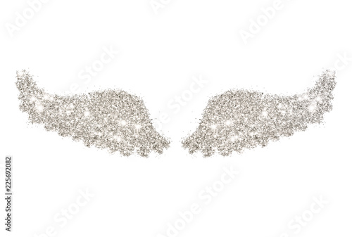 Abstract wings of silver glitter on white background - interesting and beautiful element for your design