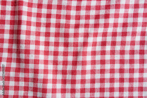 Red linen picnic tablecloth.