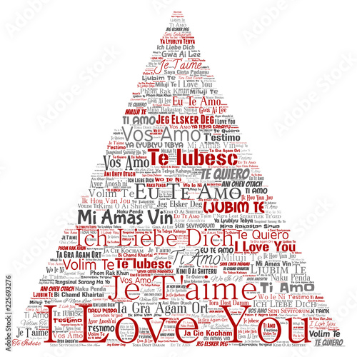 Vector conceptual sweet romantic I love you multilingual message triangle arrow word cloud isolated background. Collage of valentine day, romance affection,  happy emotion or passion lovely concept
