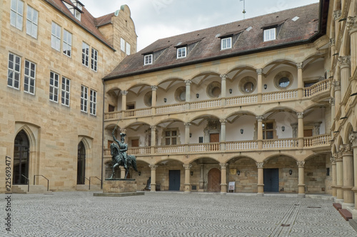 Stuttgart, Germany - The castle courtyard with a statue of a knight.