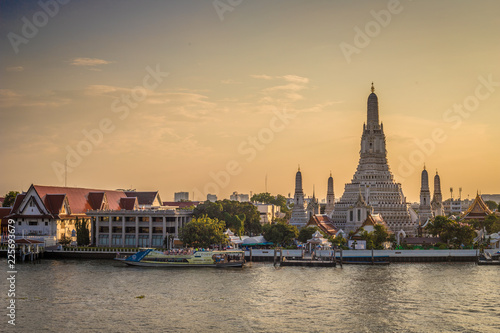 Wat Arun during sunset in Bangkok Thailand