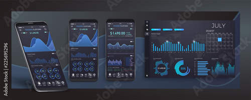 Mobile app infographic template with modern design weekly and annual statistics graphs.UI UX design app cryptocurrency wallet. Modern user interface screen template for mobile smart phone