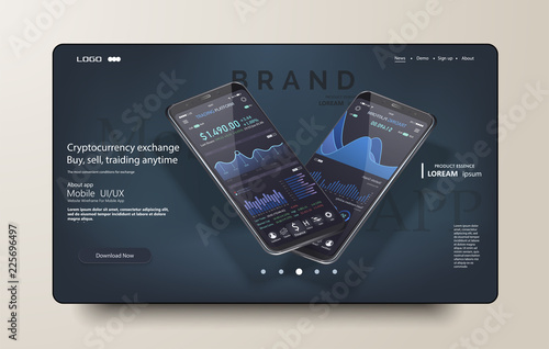 Clean Mobile UI Design Concept. Trendy Mobile Banking. Cryptocurrency Technology. Bitcoin Exchange. Financial analytics. Trading Business Application Template
