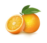 Orange whole and slices of oranges. Vector illustration.