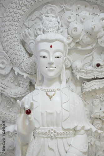 Chiangrai, Thailand-January 28,2018, Stucco of Bodhisattva Guan Yin at Wat Huay pla kang temple, Chiangrai, Thailand.