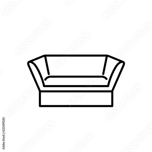 Black & white vector illustration of knole vintage sofa. Line icon of settee. Retro home & office furniture. Isolated on white background