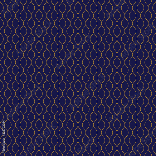 Geometric abstract pattern. Seamless sacred geometry background. Dark blue and gold texture. Graphic modern pattern. Vector.