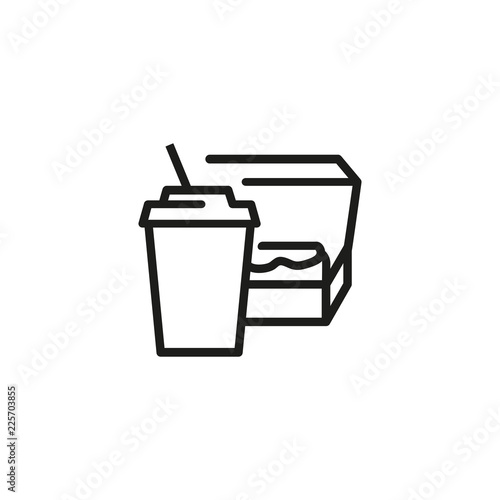 Coffee cup and sandwich in box line icon. Takeout lunch, fast food, snack. Takeaway food concept. Vector illustration can be used for topics like food, service, unhealthy eating