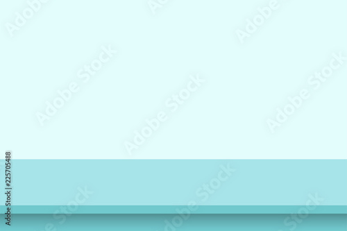 Template empty blue studio table room background. Table on vivid wall background. Banner for advertise product on website. Vector illustration
