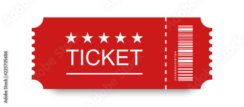 Red ticket vector icon with shadow on blank background photo