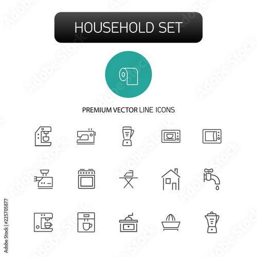 Household icons. Set of  line icons. Washing machine, TV set, sewing machine. Domestic appliances. Vector illustration can be used for topics like housework, housekeeping, technology