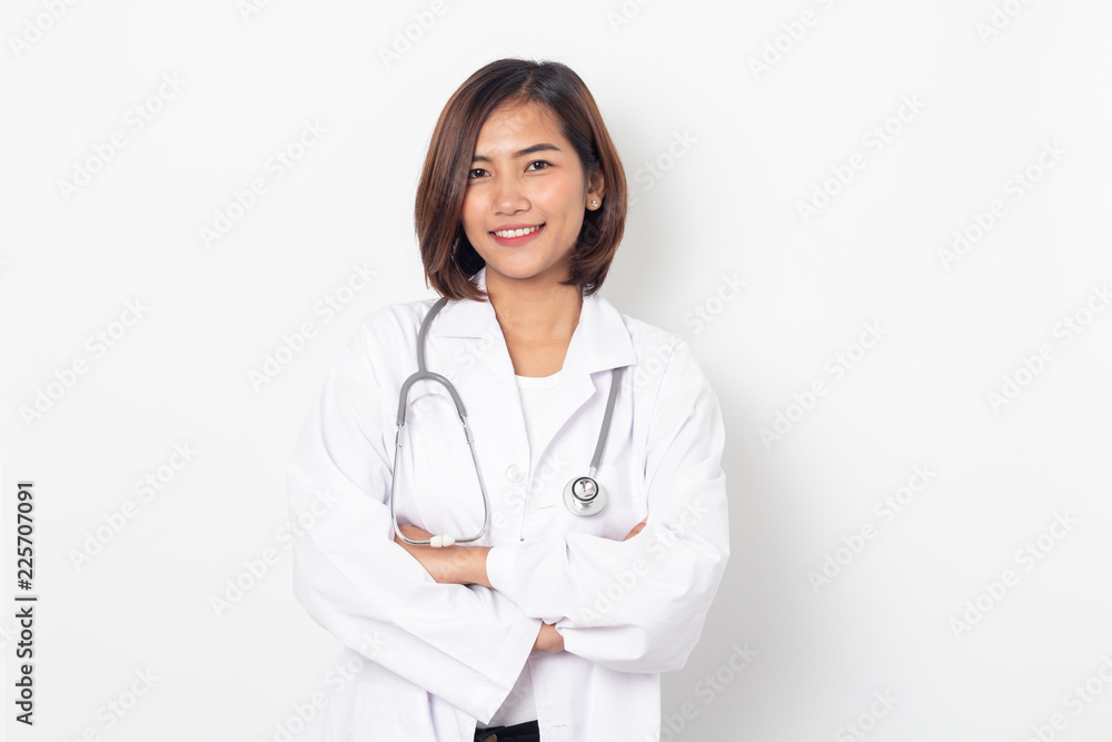 portrait happy asian woman doctor on white background portrait happy asian woman doctor on white background