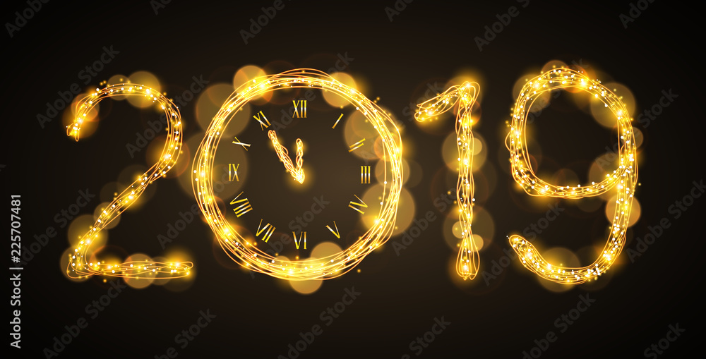elegant 2019 with glowing clock elegant 2019 with glowing clock