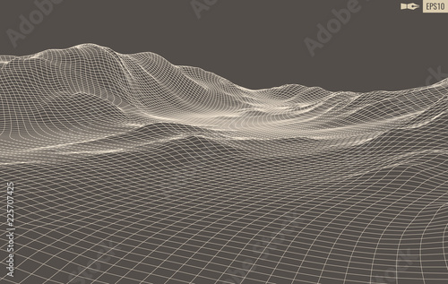 3D Wireframe Terrain Wide Angle EPS10 Vector
