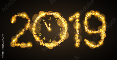 elegant 2019 with glowing clock