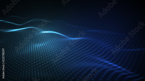 3D glowing abstract digital wave particles. Futuristic illustration. HUD element. Technology concept. Abstract background.