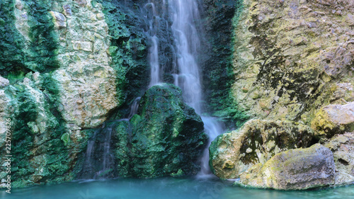 A natural Japanese hot spring on-sen waterfall at kusatsu GUNMA JAPAN.