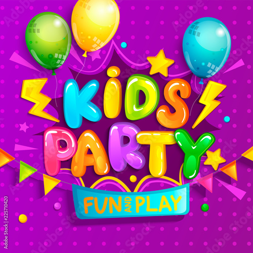 Kids party welcome banner in cartoon style.