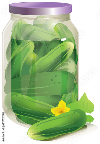 Green cucumbers in a jar.