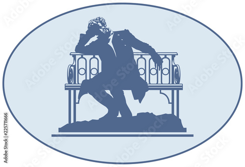 Photography Alexander Pushkin near Tsarskoye Selo Lyceum, famous Russian poet monument in th
