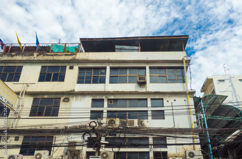 old building and blue sky background old building and blue sky background