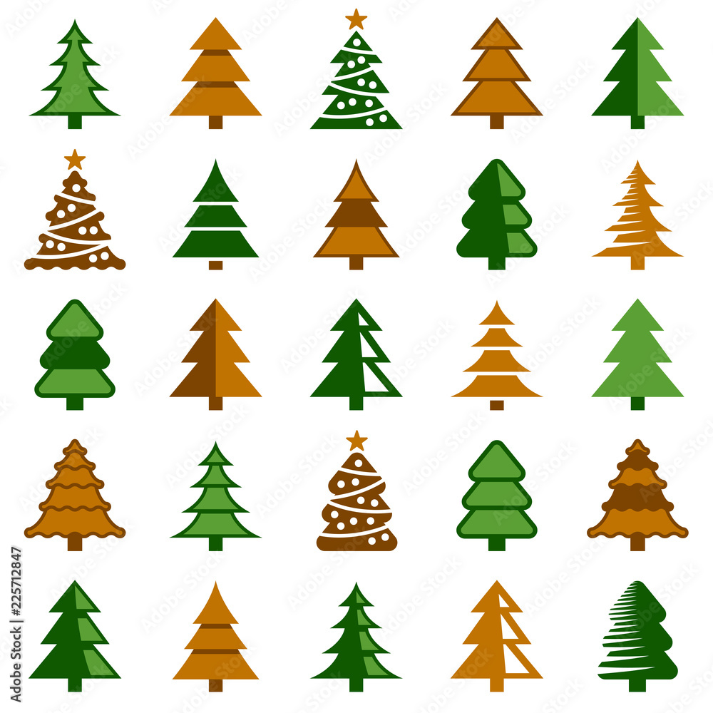 Obraz premium Christmas tree icon collection - vector color illustration