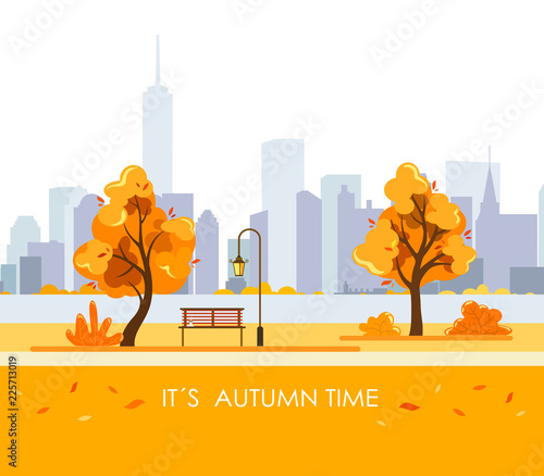 Autumn landscape background. Public park in the city