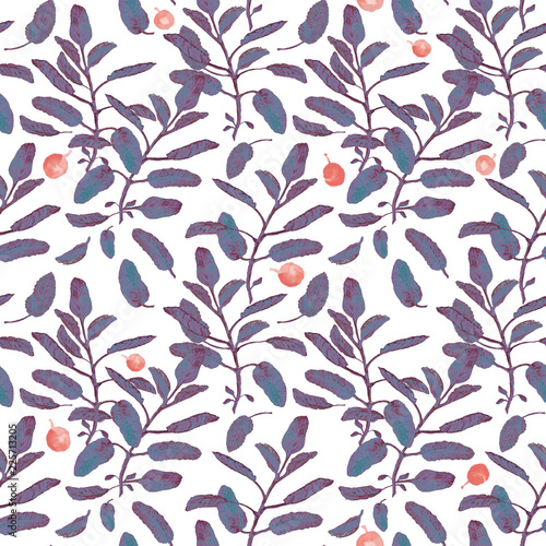 Wallpaper Mural Blue sage branch and red berries seamless surface pattern isolated on white background. Botanical modern watercolor illustration Torontodigital.ca