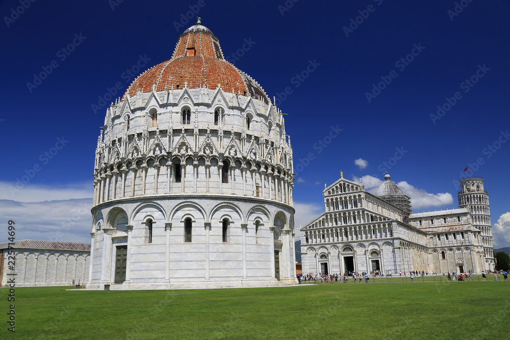 Piazza del Duomo in Pisa, Baptistery and Basilica, Italy