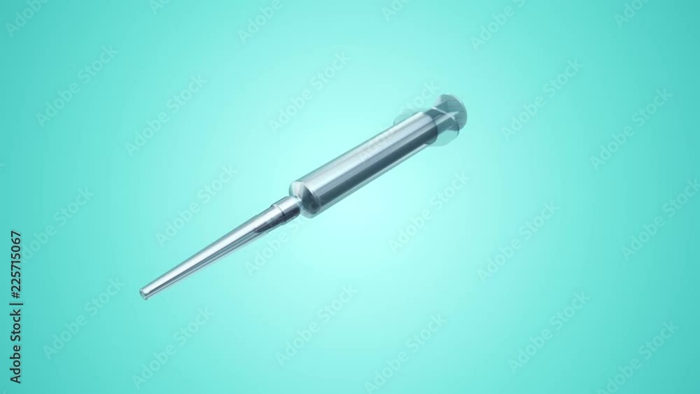 Animation of flying plastic syringe in action. Syringe during injection. Animation of seamless loop. Animation of flying plastic syringe in action. Syringe during injection. Animation of seamless loop.
