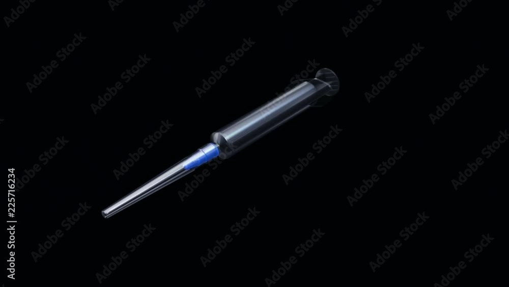Animation of flying plastic syringe in action. Syringe during injection. Animation of seamless loop. Animation of flying plastic syringe in action. Syringe during injection. Animation of seamless loop.