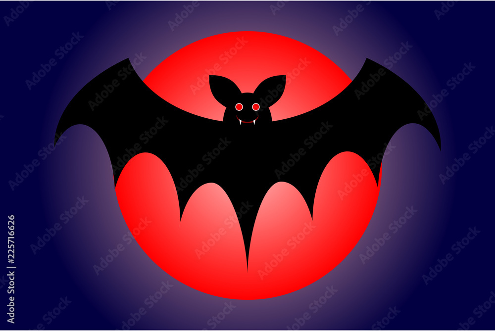 Murciélago volando sobre una luna de sangre. Murciélago volando sobre una luna de sangre.