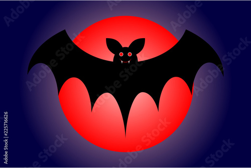 Murciélago volando sobre una luna de sangre.