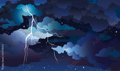 Night storm and lightning on a sky. © Natali Snailcat