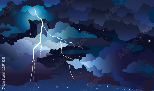 Night storm and lightning on a sky.
