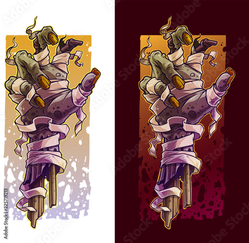 Cartoon halloween zombie hands with bandage