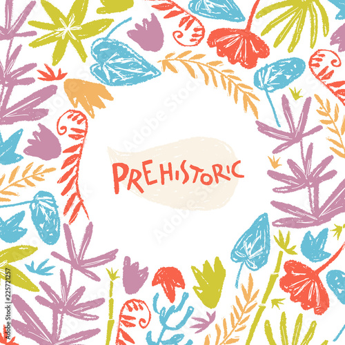 Vector background withf hand drawn textured prehistoric plants. 