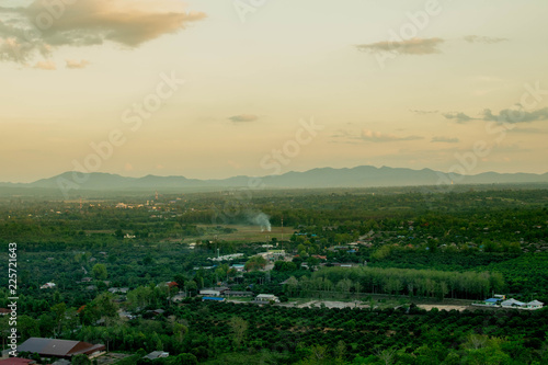 High angle view, wide sky and beautiful mountains. © Surasak