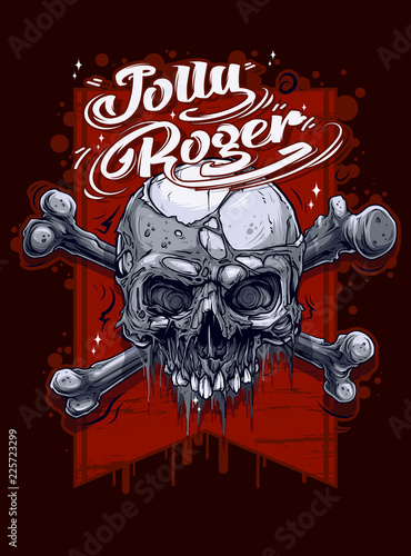Graphic human skull with crossed bones