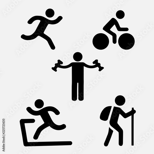 Black silhouettes of people doing  different sports activites