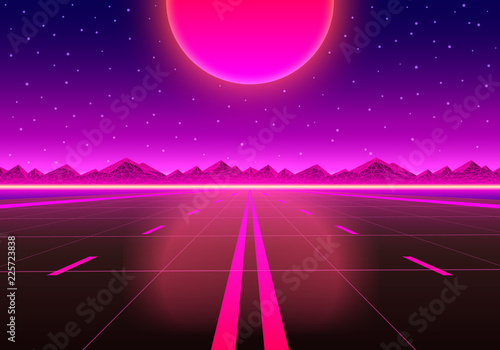 The road to infinity at sunset. Vector illustration